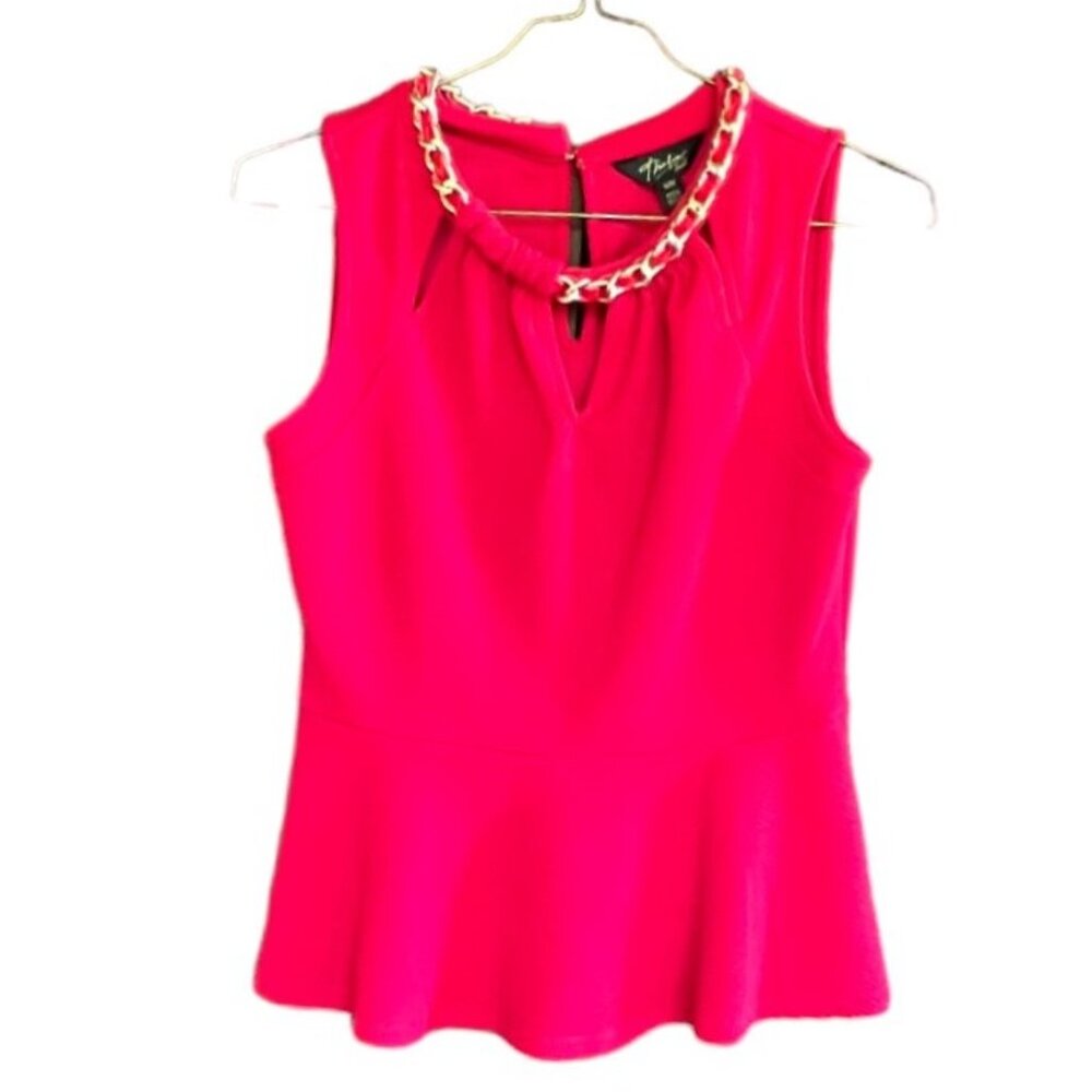 Thalia Sodi Red Sleeveless Peplum Top, Cutout & Gold Chain Hardware Neckline M/M